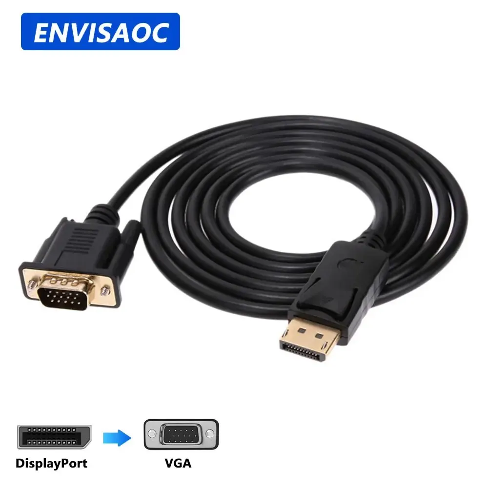 DP DisplayPort to VGA Adapter Connecto Converter 1.8m Cable FHD 1920*1080P Line For Desktop Laptop PC TV Monitor Projector