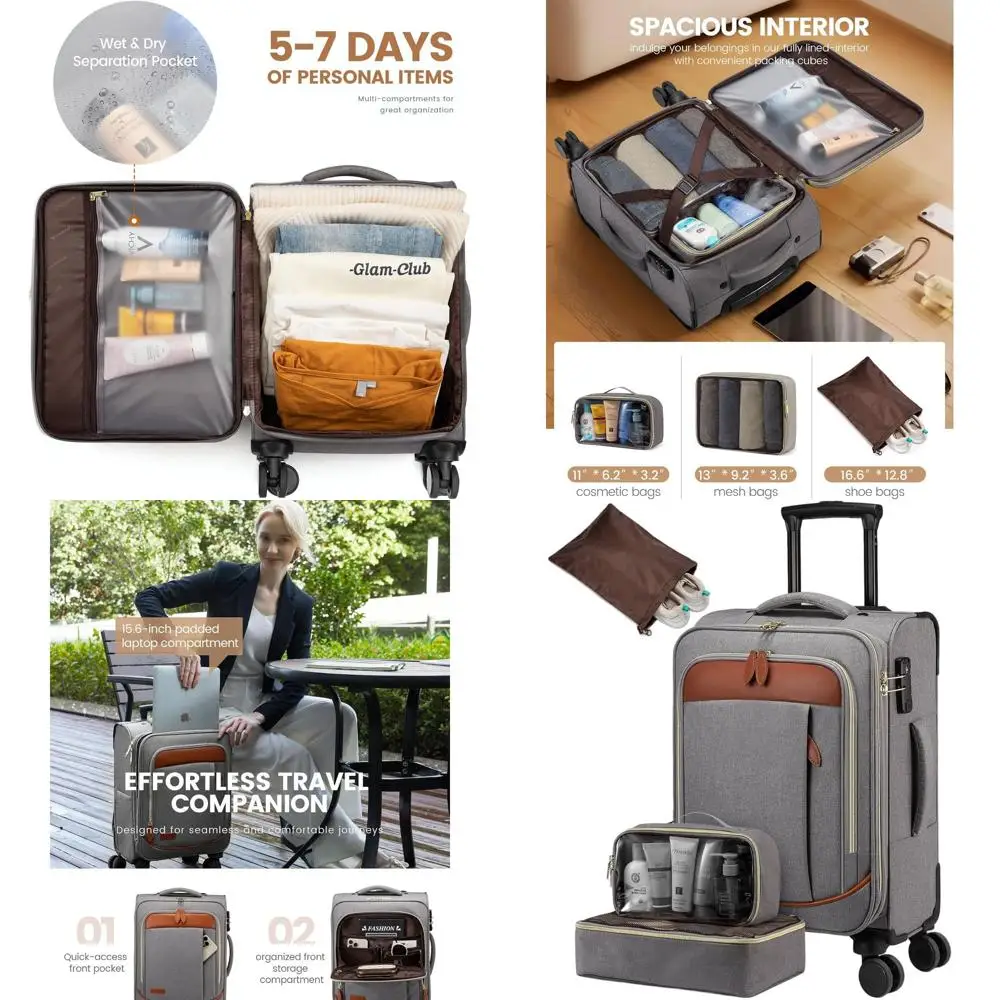 

Carry-On Luggage for Travel, Soft-Sided Spinner Suitcases for Men & Women