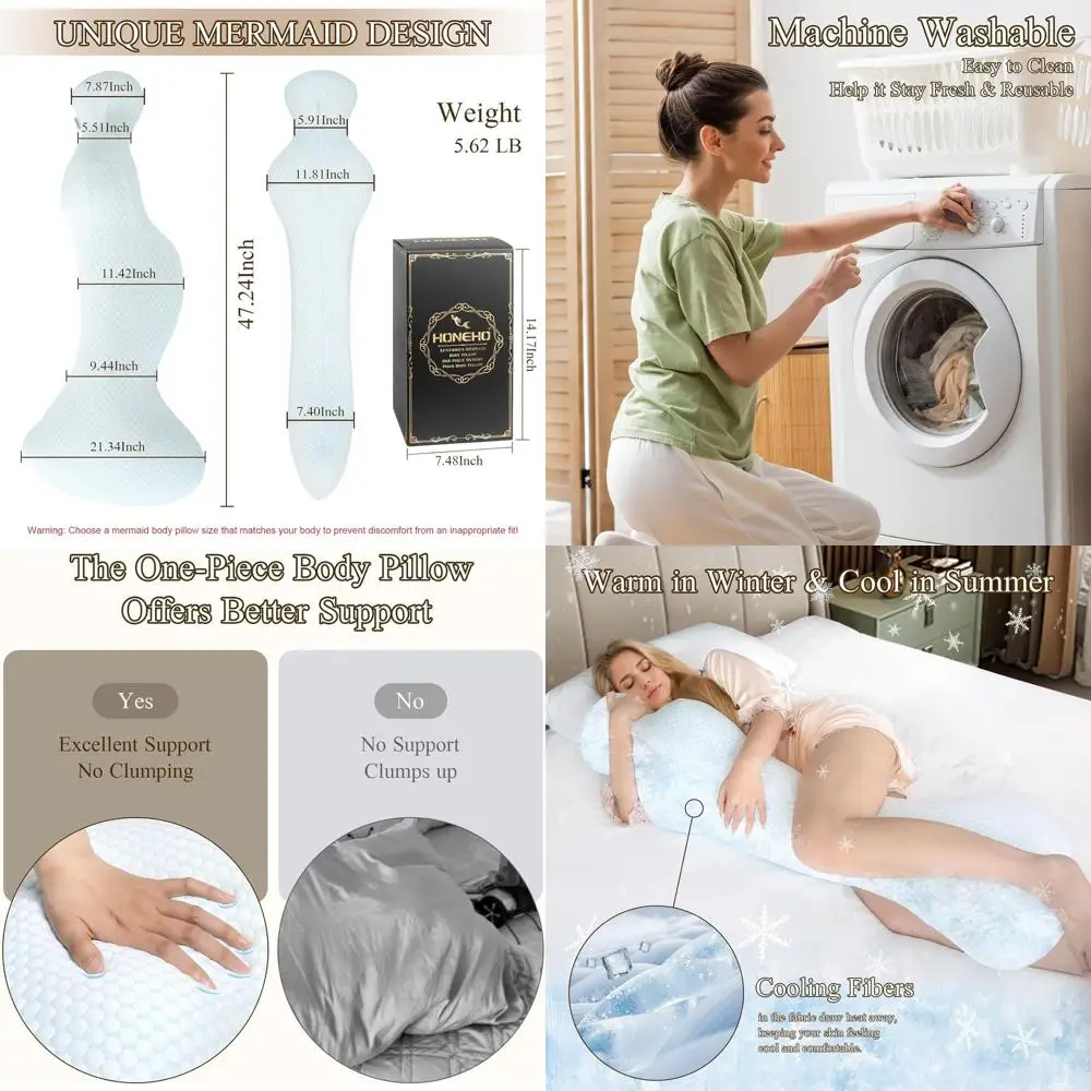 

Adult Mermaid-Shaped Cooling Pillow, Full Body Support for Side Sleepers, Plush Hug Pillow for Pregnancy Comfort