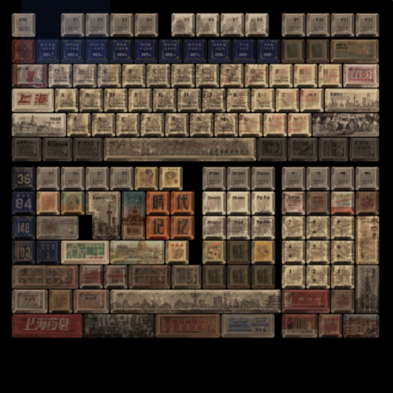 Oude Shanghai Keycap Set PBT Cherry Profile Aangepaste 145-toetsen Metalen textuur Chinese stijl punt Keycaps voor mechanisch toetsenbord