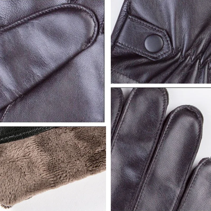 GOURS Winter Real Leather Gloves Men Black Genuine Goatskin Gloves Fleece Lining Warm soft Driving Fashion Buttons New GSM033