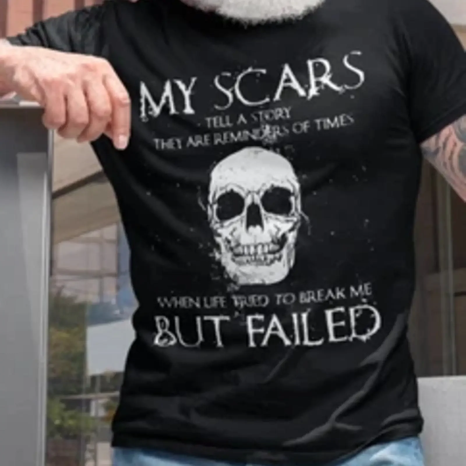 My Scars Tell A Story T Shirt Skull Motivational Novelty vintage Washed streetwear Casual Stretched fashion designer clothes