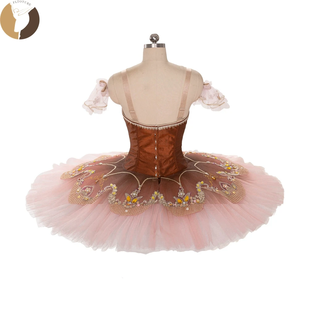 Fltoture adulto clássico marrom panqueca prato saia bailarina trajes de balé feitos sob encomenda para a variação de esmeralda de balé