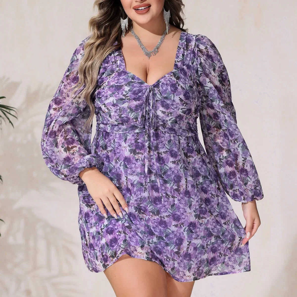 Vestido feminino sem encosto com decote em v, roupa casual solta, laço sexy, grande, elegante