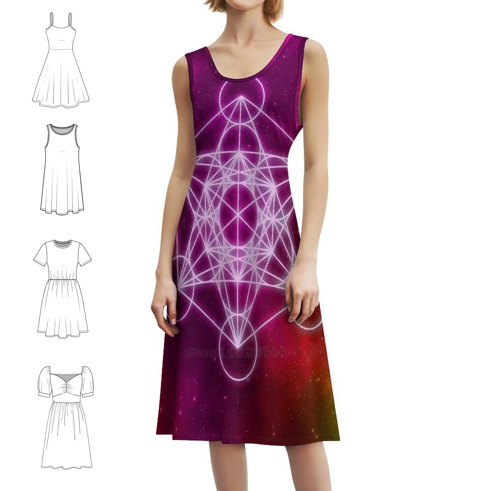 مكعب ميتاترون |   الهندسة المقدسة |   فستان حفلات نسائي من Red Nebula ملابس الشارع العصرية المطبوعة للنادي للإناث المقدسة