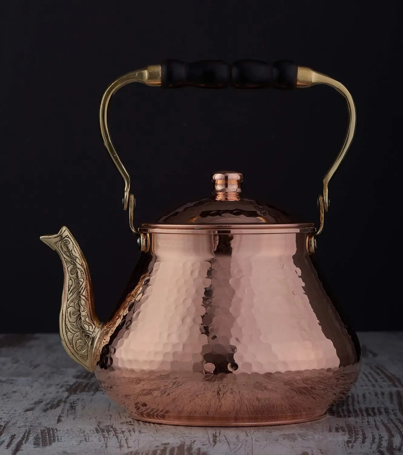 Large Copper Teapot, 1mm Thick, Hammered, Handcrafted in Turkey, 3 Quarts (2.8L)