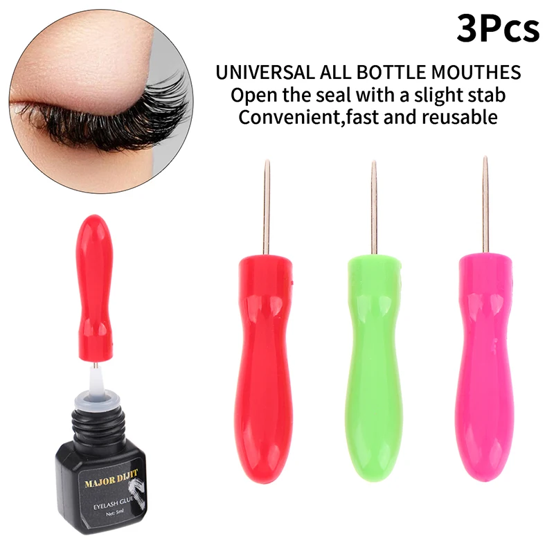3Pcs Lash Kleber Flasche Blockieren Nadel Spezielle Stecker Kappen Opener Für Wimpern Verlängerung Make-Up-Tool