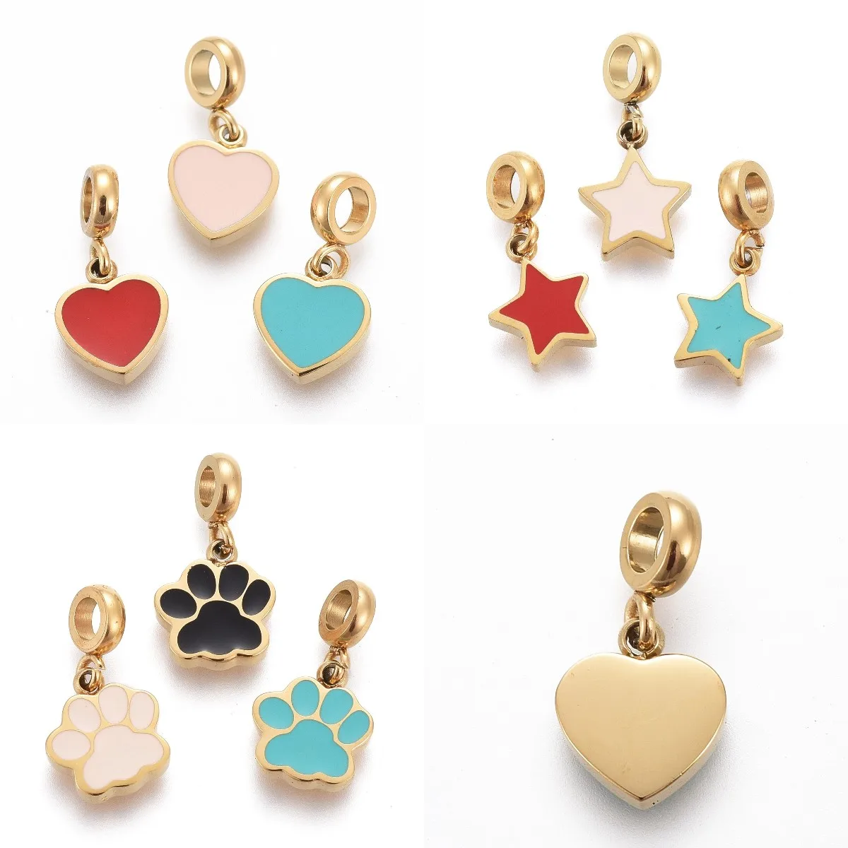 

10pcs 304 Stainless Steel Enamel Charms Heart Star Paw Print Pendents for Jewelry Necklace Bracelet Earring Making Wholesale