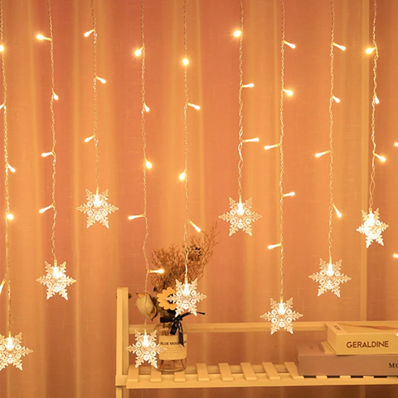 

Fairy Snowflake Curtain Light EU Plug LED Holiday Lighting Christmas Icicle Piton Lights Outdoor Garden Wedding Party Decoration