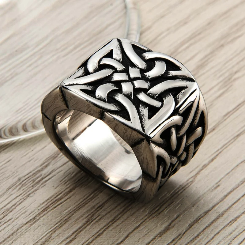 Cool Heavy Metals Celtic Knot Ring Vintage Stainless Steel Men\'s Viking Nordic Ring Unique Men Biker Jewelry Wedding Party Gifts
