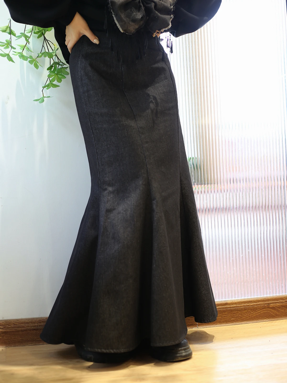 

High Waist Fi Tail Skirt Patchwork Denim f Body Long Dr Vintage Sle plus Size Women's Cotton Casual Skirt