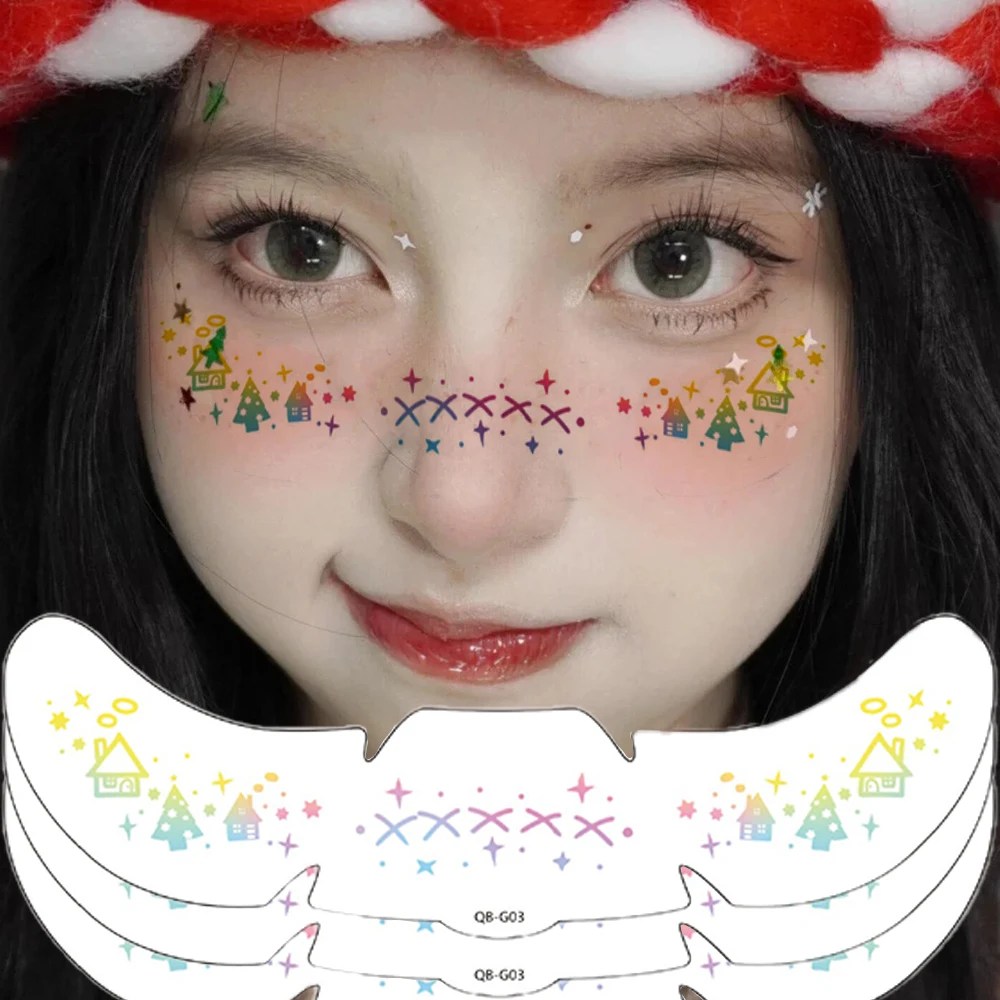 

6pcs Christmas Freckles Temporary Tattoo Stickers Hot Stamping Metallic Radiation Silver Freckles Makeup Patches Face Makeup