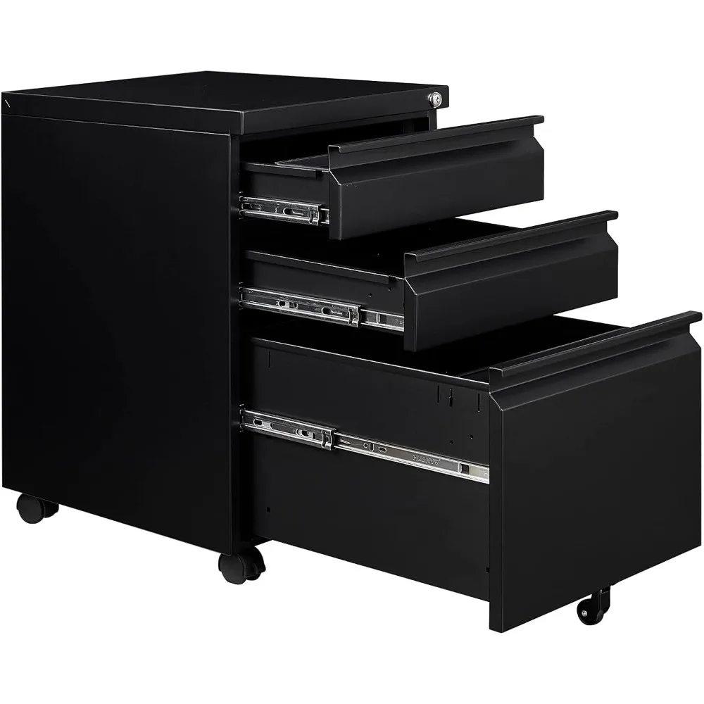 

Мобильный картотечный шкаф с 3 ящиками для домашнего офиса — хранилище под столом, запирающиеся ключи, органайзер для файлов Legal/Letter/A4, черный