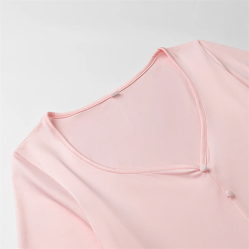 Keyanketian 2025 primavera/outono novo feminino em camadas babados manga alargamento mini vestido assimétrico botões com decote em v vestidos rosa finos