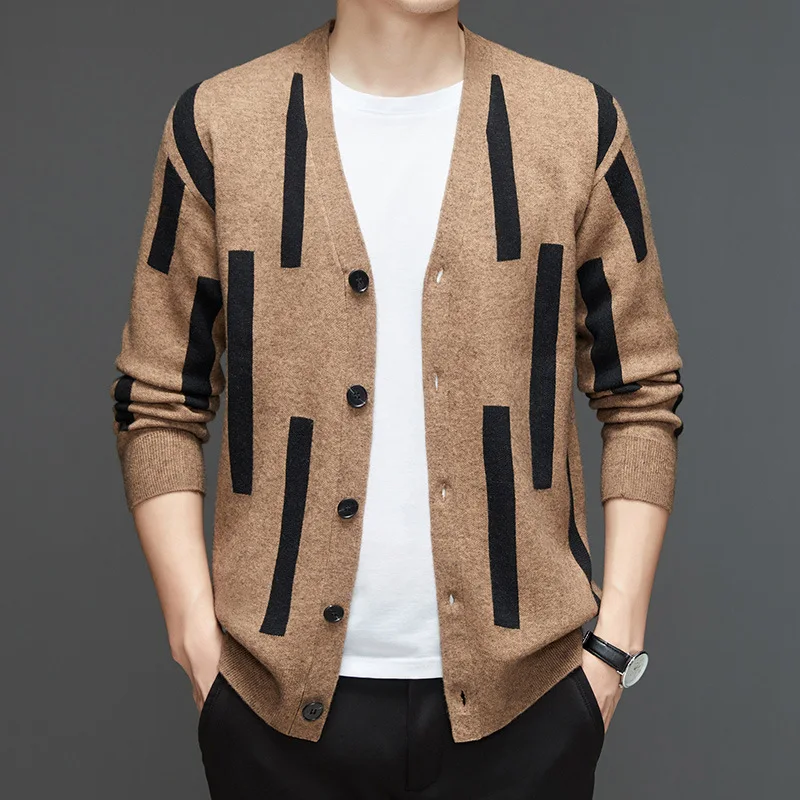 

2024 Spring Men Cardigan V Neck Button Down Sweater Fashion Knit Graphic Korean Style Casual Plain Jacket Coats Mens Clothing
