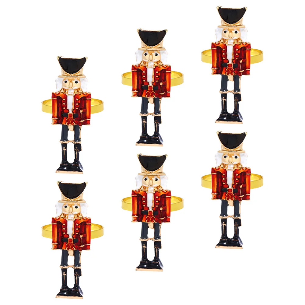 6 Pcs Walnut Soldier Napkin Buttons Holiday Party Decoration 6pcs Nutcracker Rings Red Placemats Marble Christmas Metal Father