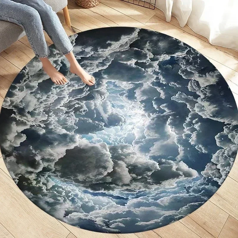 

Круглый коврик из хрустального бархата с натуральными катастрофами, Нескользящий напольный коврик с принтом фэнтези Торнадо и облаков для гостиной, спальни, декора дивана