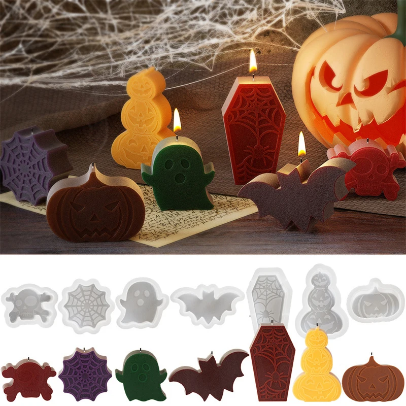 ハロウィーンのカボチャシリコンモールド、ゴースト、バット、石鹸、キャンドル、DIYクラフト、家の装飾のための墓石の形