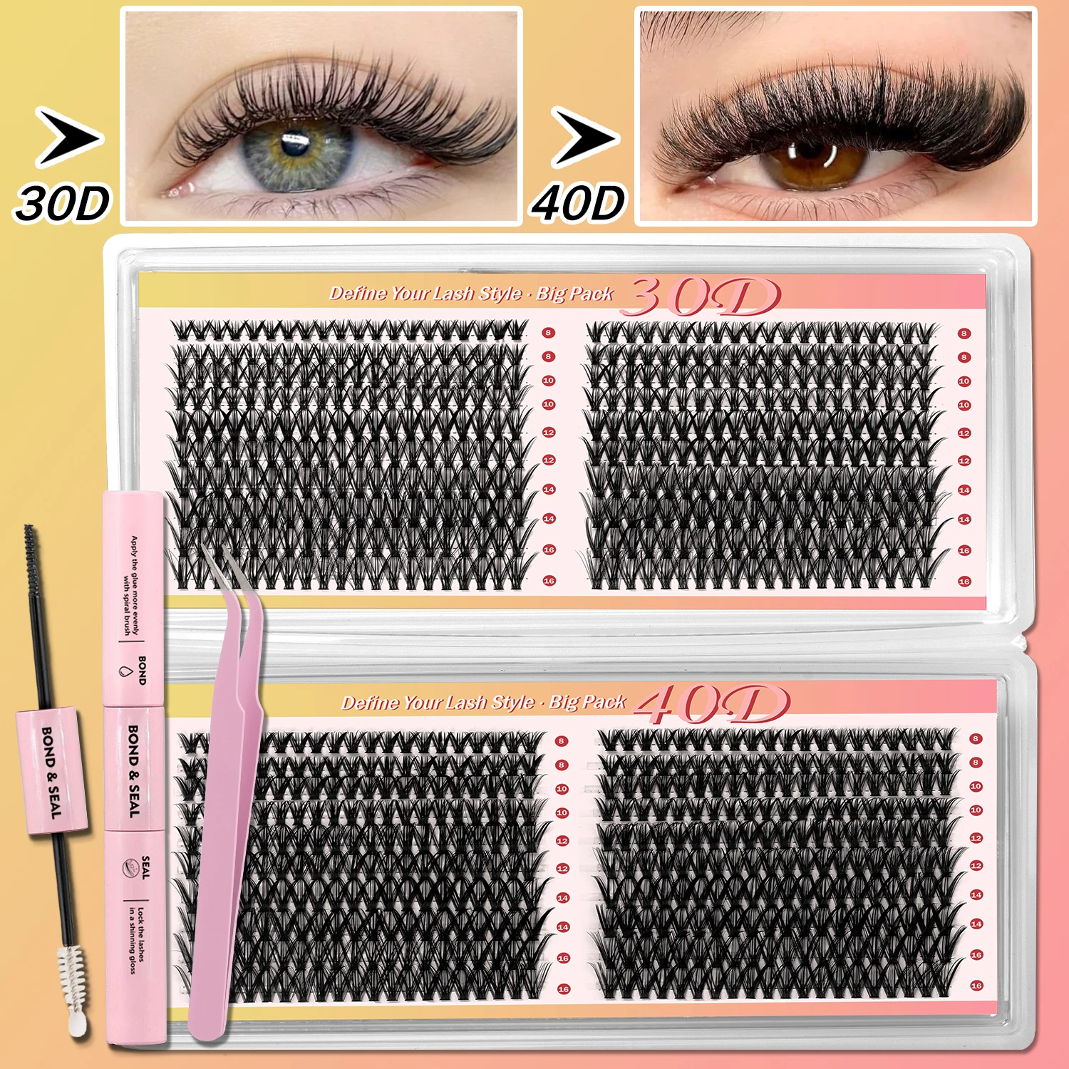 

Набор для самостоятельного наращивания ресниц DIY, 800 шт., пучки 30D/40D, индивидуальные ресницы, микс 8-16 мм, натуральные, пышные, в книжке, с клеем и фиксатором