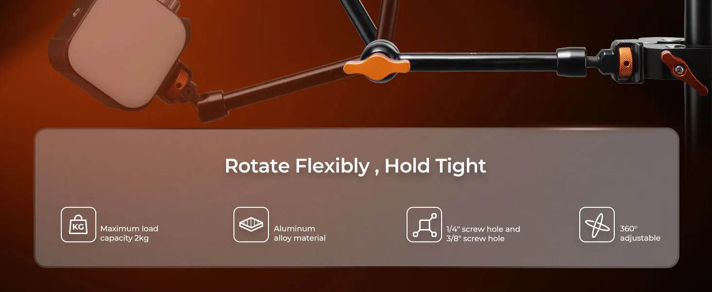 K&F CONCEPT Magic Arm Klemme mit Super Clamp ARRI 1/4" 3/8" Gewindeschraube 360° ° Kugelkopf-Arm mit Cold Shoe 11-Zoll-Klemmhalterung MS33 – Detail 2
