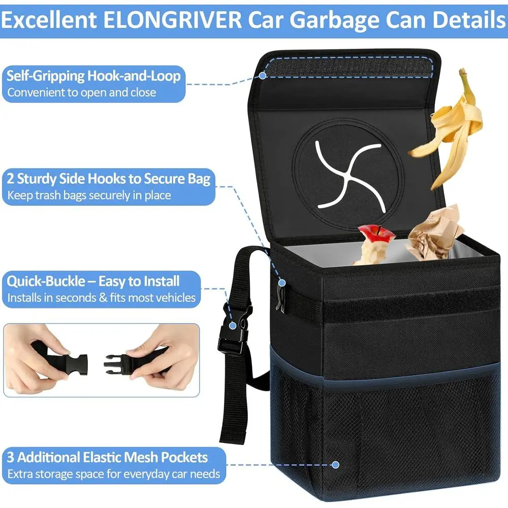 Car Trash Can Bin Back Seat Leak Proof, Cute Car Trash Bag Hanging, Vehicle Trash Can SUV Truck Van, Automotive Garbage Cans Fro view 4
