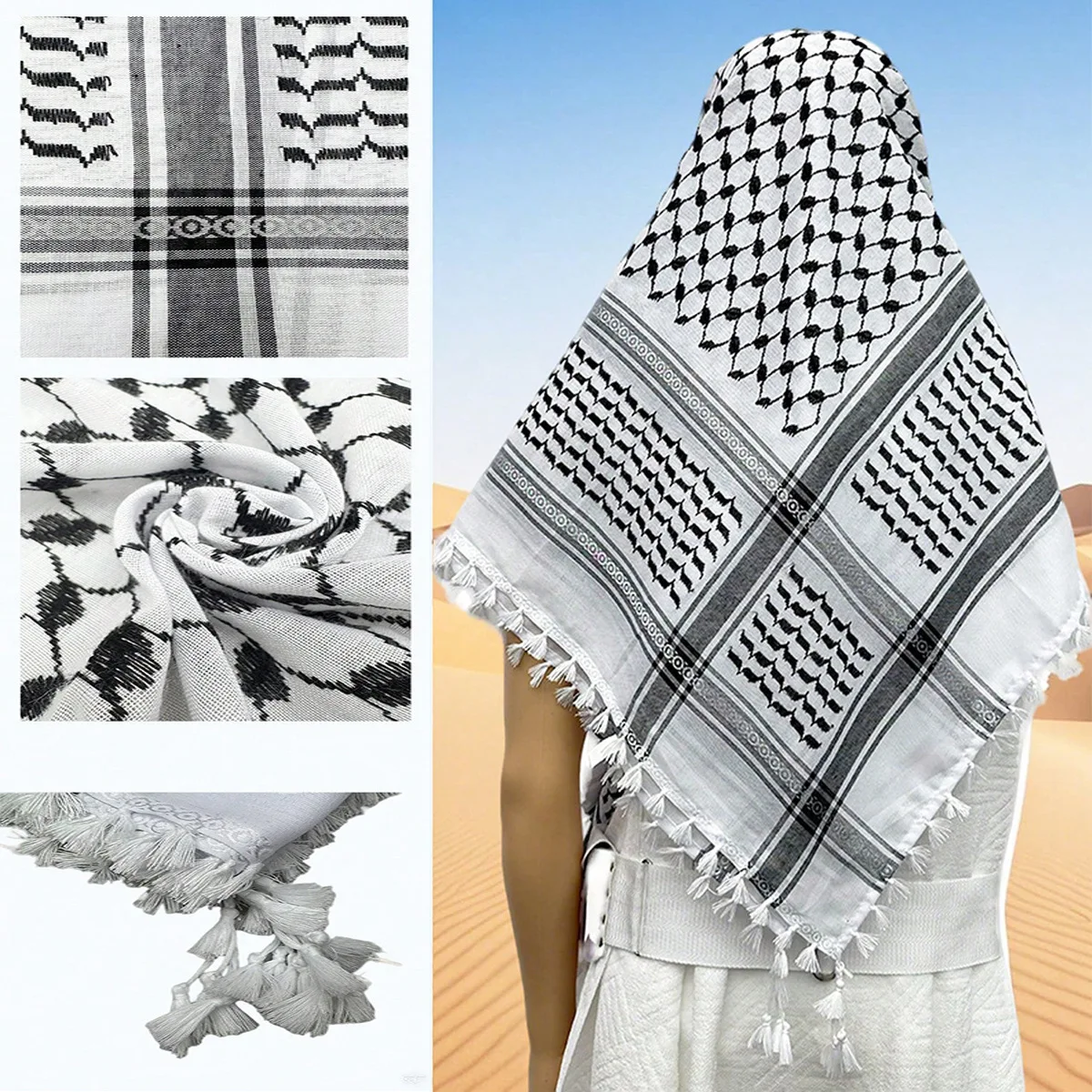 Hot-selling Arafat Jacquard Headscarf, Middle East Men's Square Scarf, Dubai Headscarf, Circle Lace, Foreign Trade Wholesale