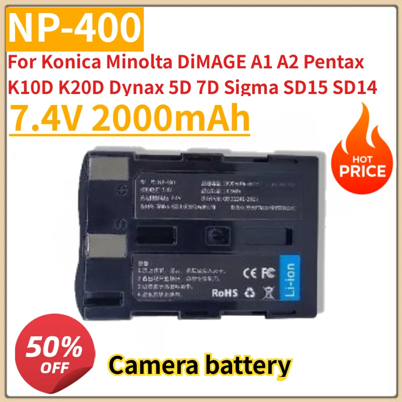 

New NP-400 7.4V 2000mAh Camera Rechargeable Battery for Konica Minolta DiMAGE A1 A2,Pentax K10D K20D Dynax 5D 7D Sigma SD15 SD14
