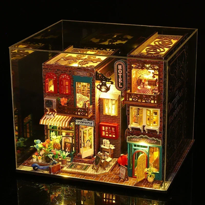 

DIY Doll House Toy 3D Wooden Doll Houses Miniature Dollhouse Toys with Furniture LED Lights Finished Size: 25*21*20.3CM