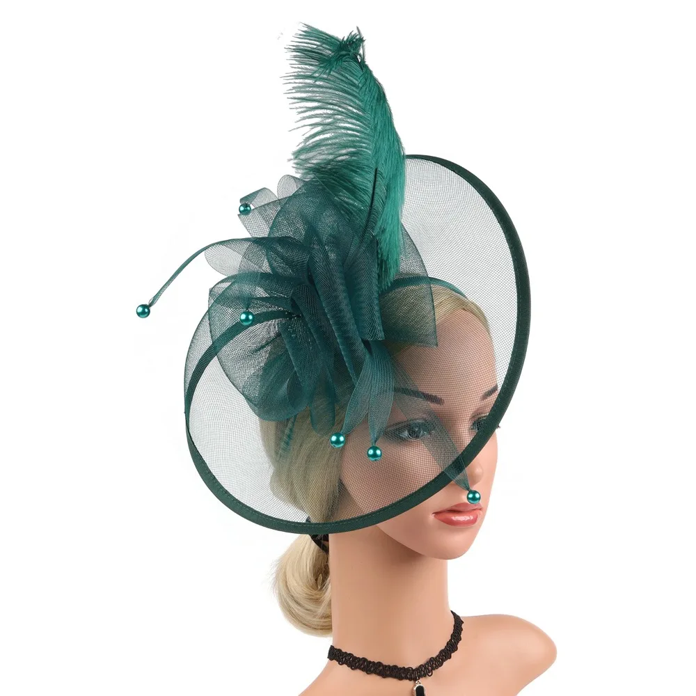 

Шикарная винтажная женская шляпа-чародей, элегантная сетчатая повязка на голову с перьями, сетчатая пряжа, свадебный головной убор для женщин