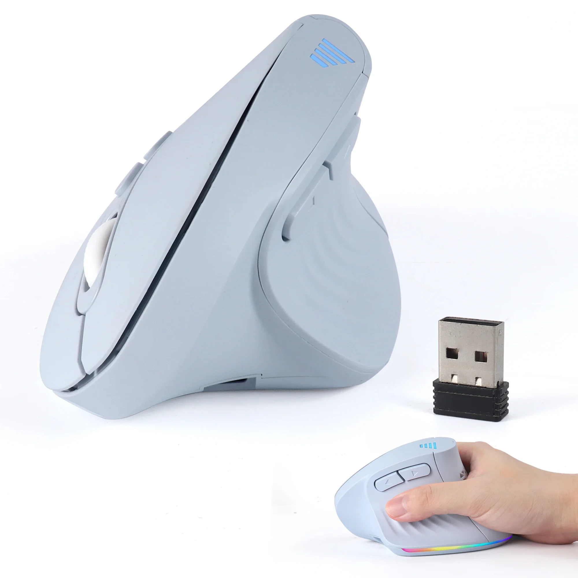 

Wireless Vertical Computer Mouse 2.4G Bluetooth Dual Mode Ergonomic Rechargeable Silent Mouse RGB Backlight 3200 DPI for Office