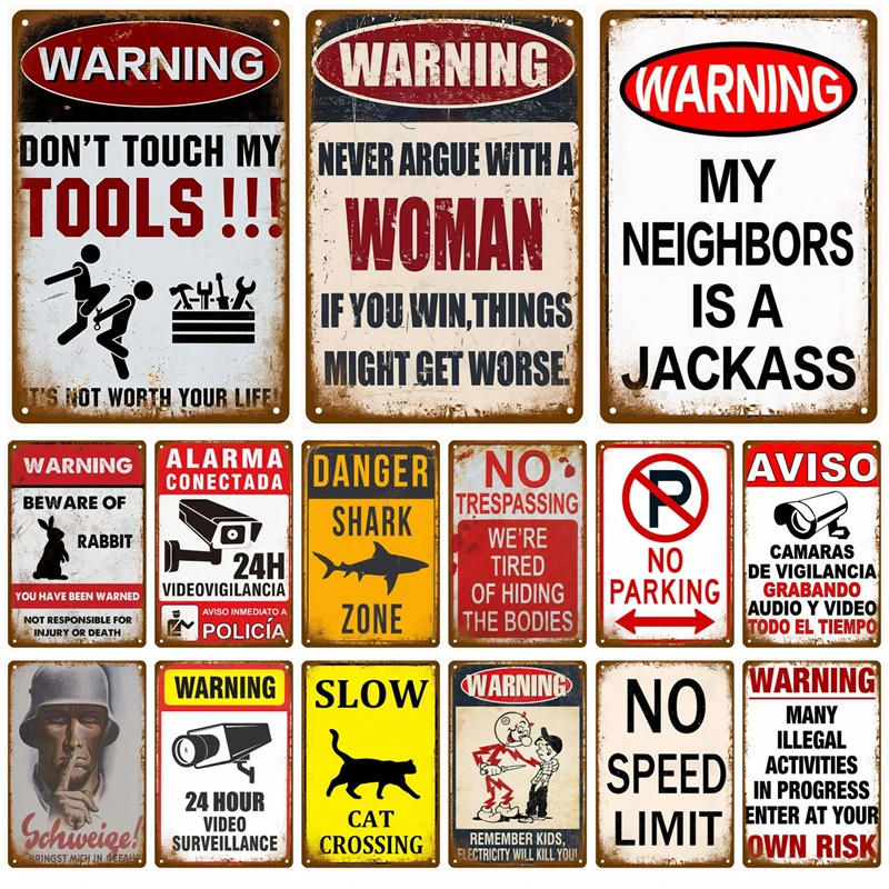 Garage Danger Tür Wand Dekor Vintage Blechschild Vorsicht Hinweis Zone Metallschild Platte Warnung Vedio Retro Plakette für Man Cave Cafe