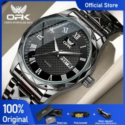 OPK Men's Watches Grid dial Roman Numerals Fashion Trend Original Wristwatch Waterproof Luminous Staianless Date Week reloj