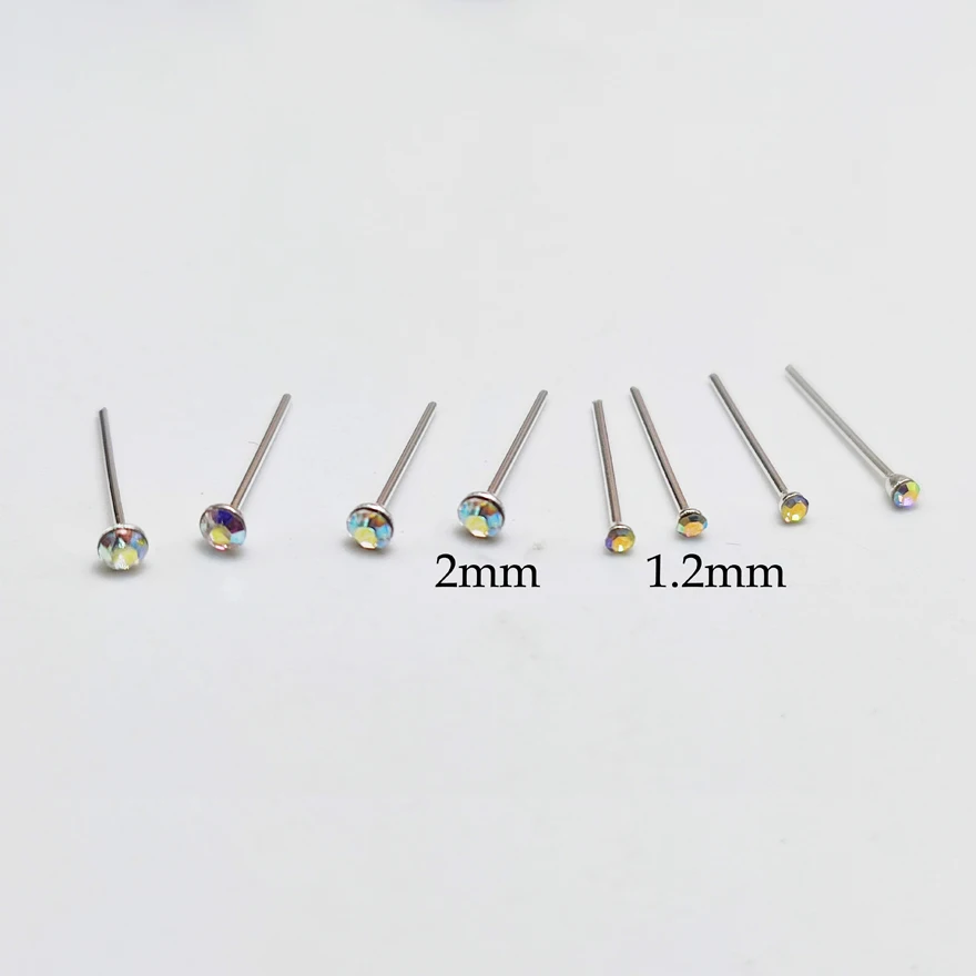 925 Sterling Silver Nose Studs Ring Tiny 1.2mm 2mm AB crystal Nose Piercing Bone  nariz Piercing nez jewelry 36pcs