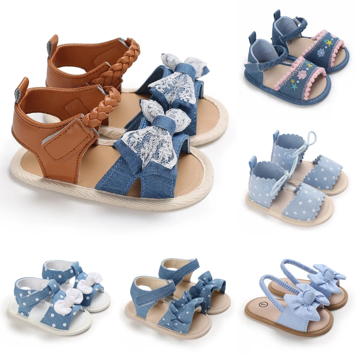 Sweet 0-18M Baby Cute Open Toed Pre School Summer Sandals Blue Princess Casual Soft Cloth Bottom Non Slip Single Shoe Women's