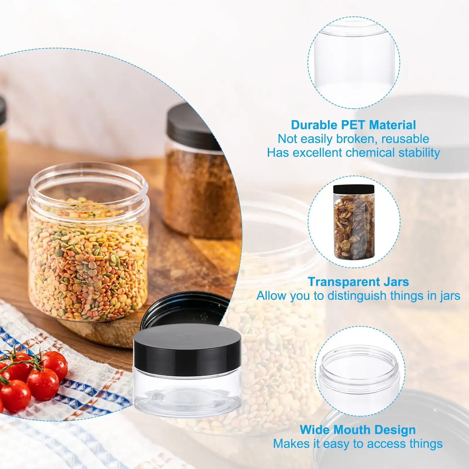 Pots de crème en plastique avec fuite, 2 ml, 3 ml, 5 ml, 10 ml, 15 ml, 20ml, échantillon de beauté, bouteille de voyage à large bouche pour crème de toilette, 10 pièces