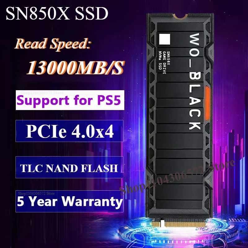 

Western Original SN850X 1TB 2TB 4TB 8TB BLACK M.2 2280 NVMe PCIe Gen 5.0x4 SSD Solid State Drives for Gaming Computer Laptop PS5