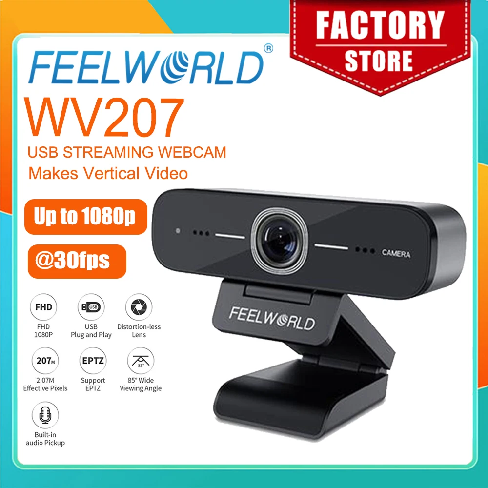 FEELWORLD WV207 1080P HD 60fps USB Streaming Webcam For Desktop Laptop Computer Meeting Streaming Web Camera