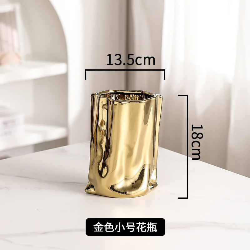 Modern Ceramic Pleated Electroplating Vase Hydroponics Flowers Dried Flowers Living Room Decoration Creative Home Decoration