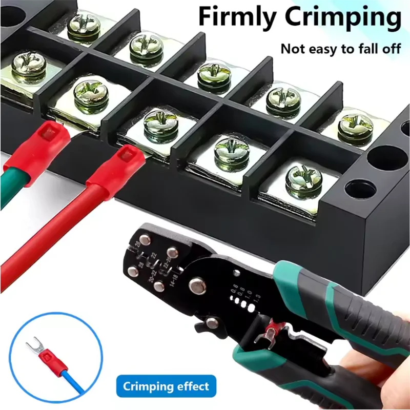 100 Stück U-förmige Gabelkabelverbinder, isolierte Crimpklemmen # 8 22-10 AWG für die Reparatur von Kabeln in der Automobil-, Schifffahrts- und Industriebranche – Detail 3