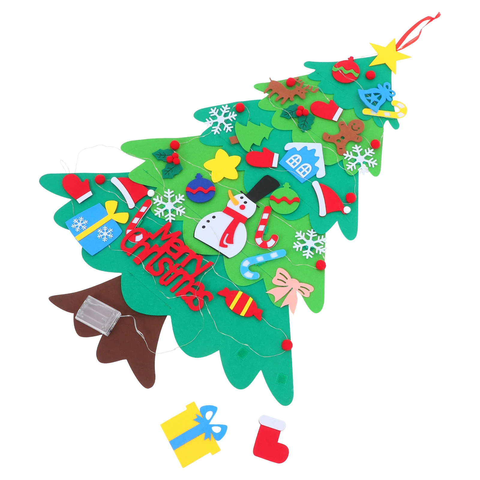 

1 Set Felt Christmas Tree For Diy Activity Detachable Ornaments String Lights Wall Hanging Xmas Decor Festival Holiday