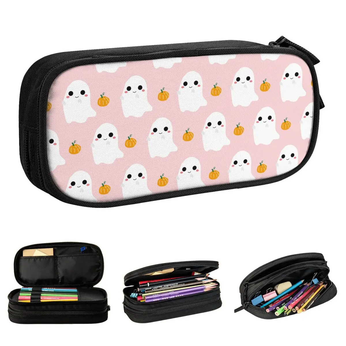 Cute Pink Halloween Ghost With Pumpkin Pencil Cases Cartoon Pencilcases Pen Box Girl Boy Big Bag Students School Gift Stationery