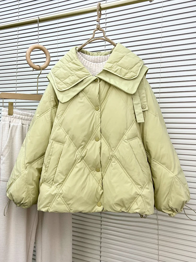 

2023 Winter Women Hooded Parka Thick Warm 90% White Duck Down Coat Bread Puffer Jacket Female Candy Colors Snow Outwear