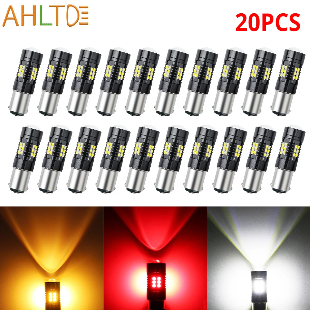 

20pcs Car Led Parking Trunk Bulb Ultra Bright Clearance Turn Signal Light 1156 1157 R5W 3030 Reverse Brake Lamp White Yellow Red