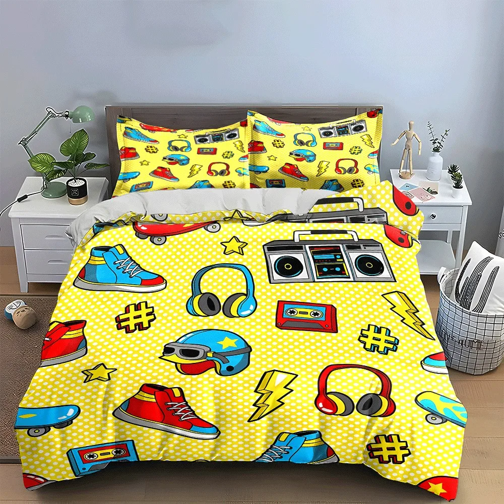 

Retro Skateboard Style Essentials Exquisite three-piece bedding set gift for kids and adults