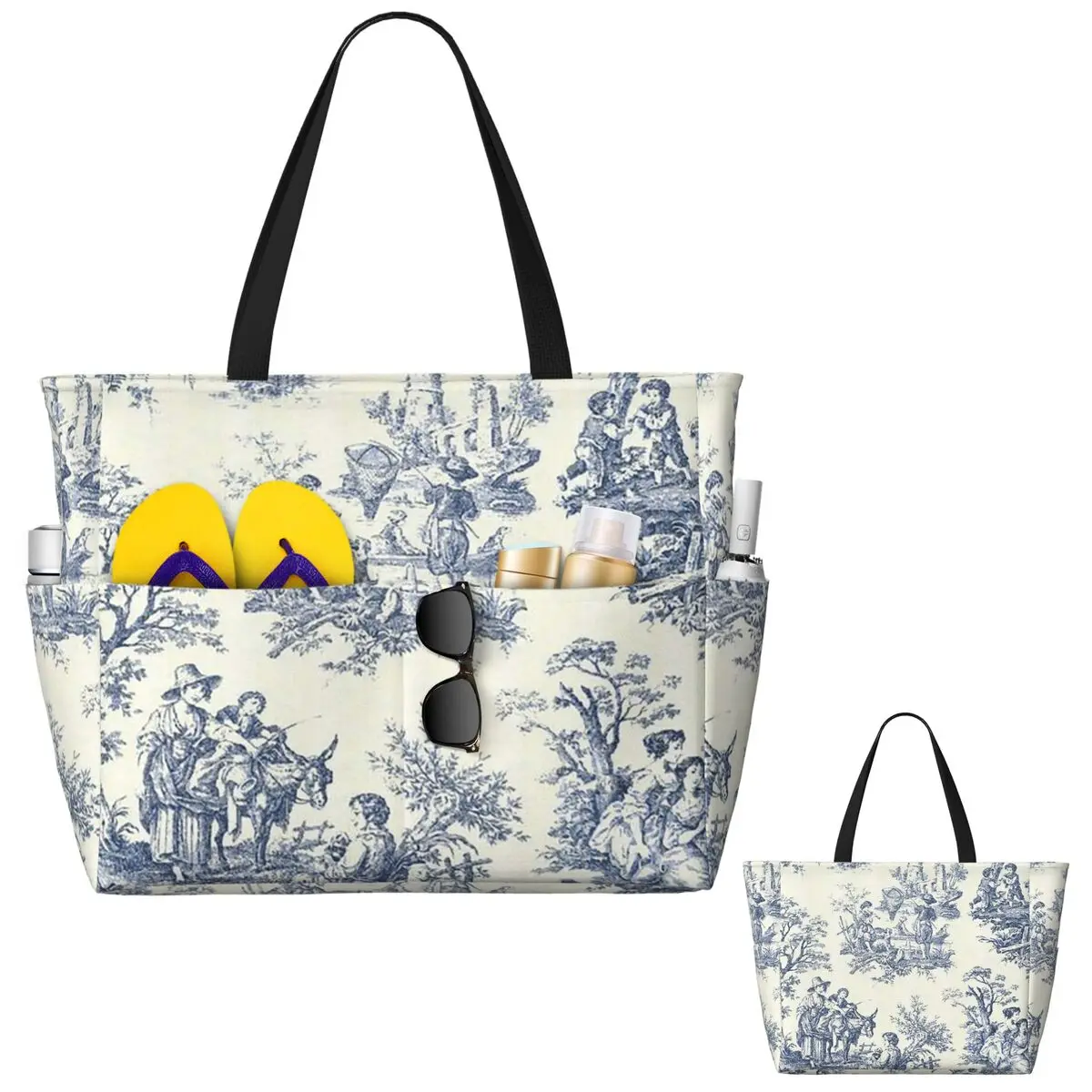 

Powder Blue French Toile Picnic Design Beach Tote Bag Sport Gym Yoga Duffle Large Tote Bag Women Travel Bag Fitness bag