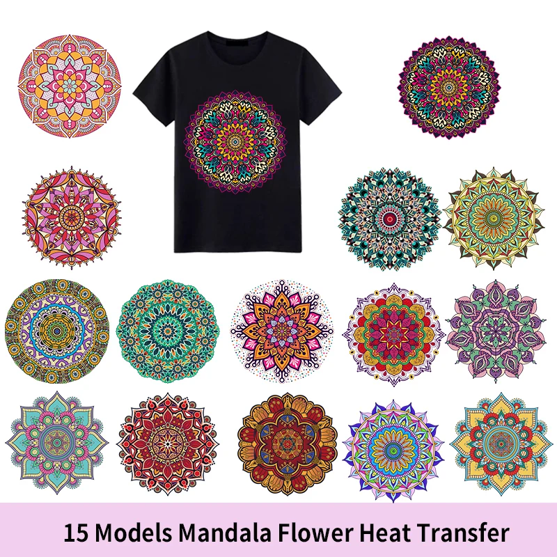 Iron On Patches Yoga Work Clothes Apron Logo Printing Stripes Custom Fashion Ethnic Style Mandala Flower Heat Transfer