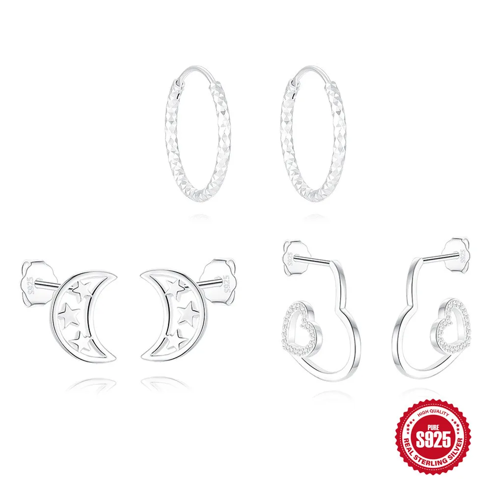 Pendientes de plata de ley 925 para mujer, aretes con forma de corazón y estrella, joyería fina y creativa, regalo elegante