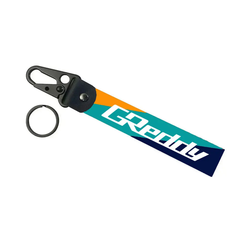 For Greddy Metal KeyRing Hook Nylon Strap Tow Sides Thermoprint Emblem KeyChain Hanging Strap Lanyards Wrist strap Accessories