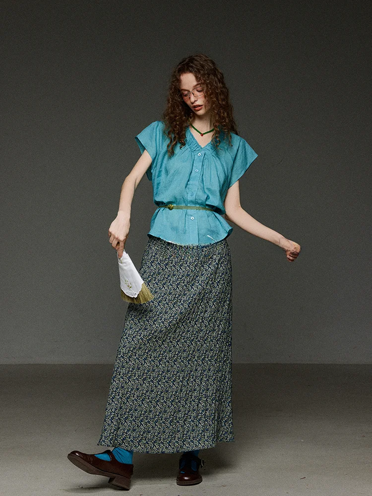 

Женская летняя блузка TNIT в стиле ретро с оборками, из хлопка и льна, с V-образным вырезом, на одной пуговице, с коротким рукавом, свободного кроя, для повседневной носки