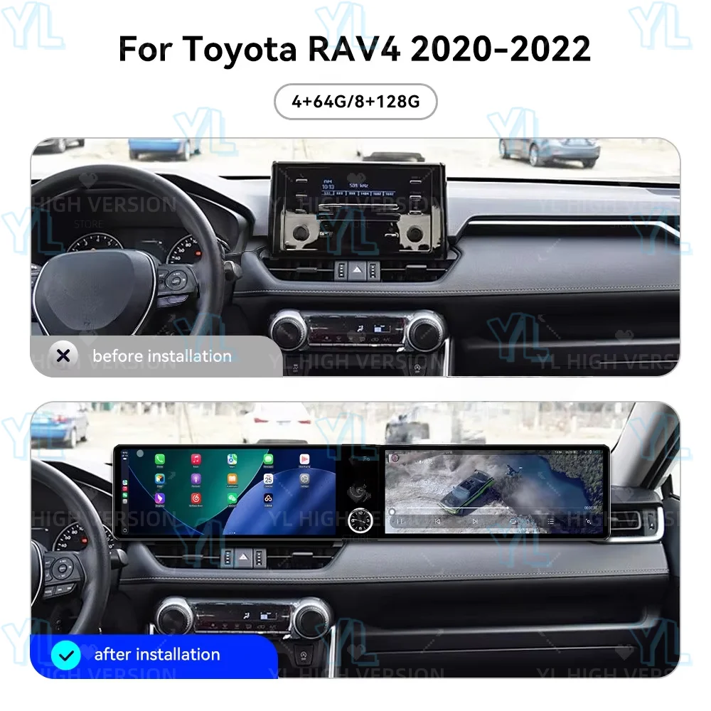 شاشة مزدوجة 12.3 بوصة عالية الدقة تعمل باللمس 8 + 256 جيجابايت أندرويد 13 وحدة CarPlay اللاسلكية ونظام أندرويد Auto Head لتويوتا RAV4 XA50 2020-2024 GPS DSP #2